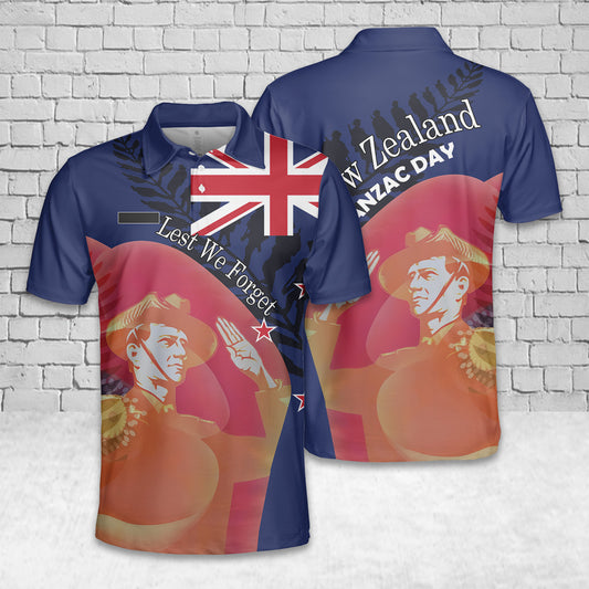 Custom Name Anzac Day New Zealand Poppy Polo Shirt