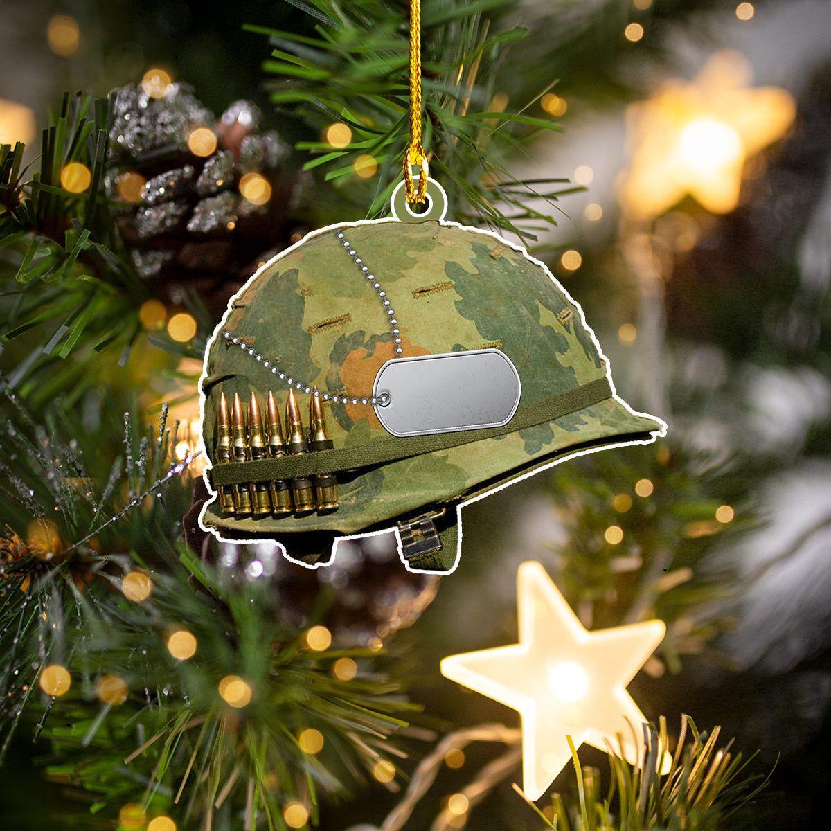 Custom Name Army Helmet Christmas Ornament