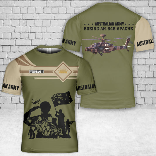 Custom Name Australian Army Boeing AH-64E Apache 3D T-Shirt