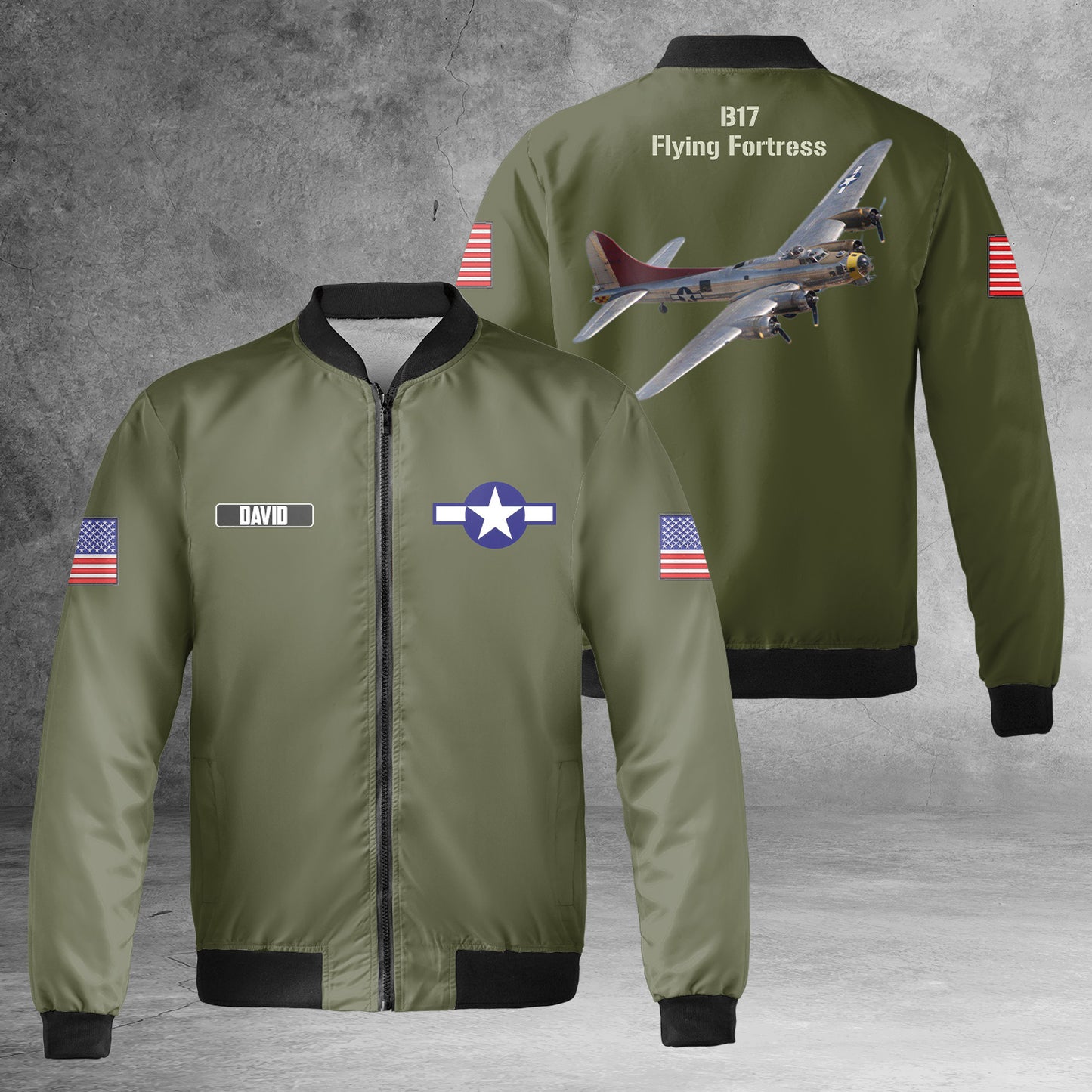 Custom Name B17 Flying Fortress WW2 AOP Fleece Bomber Jacket