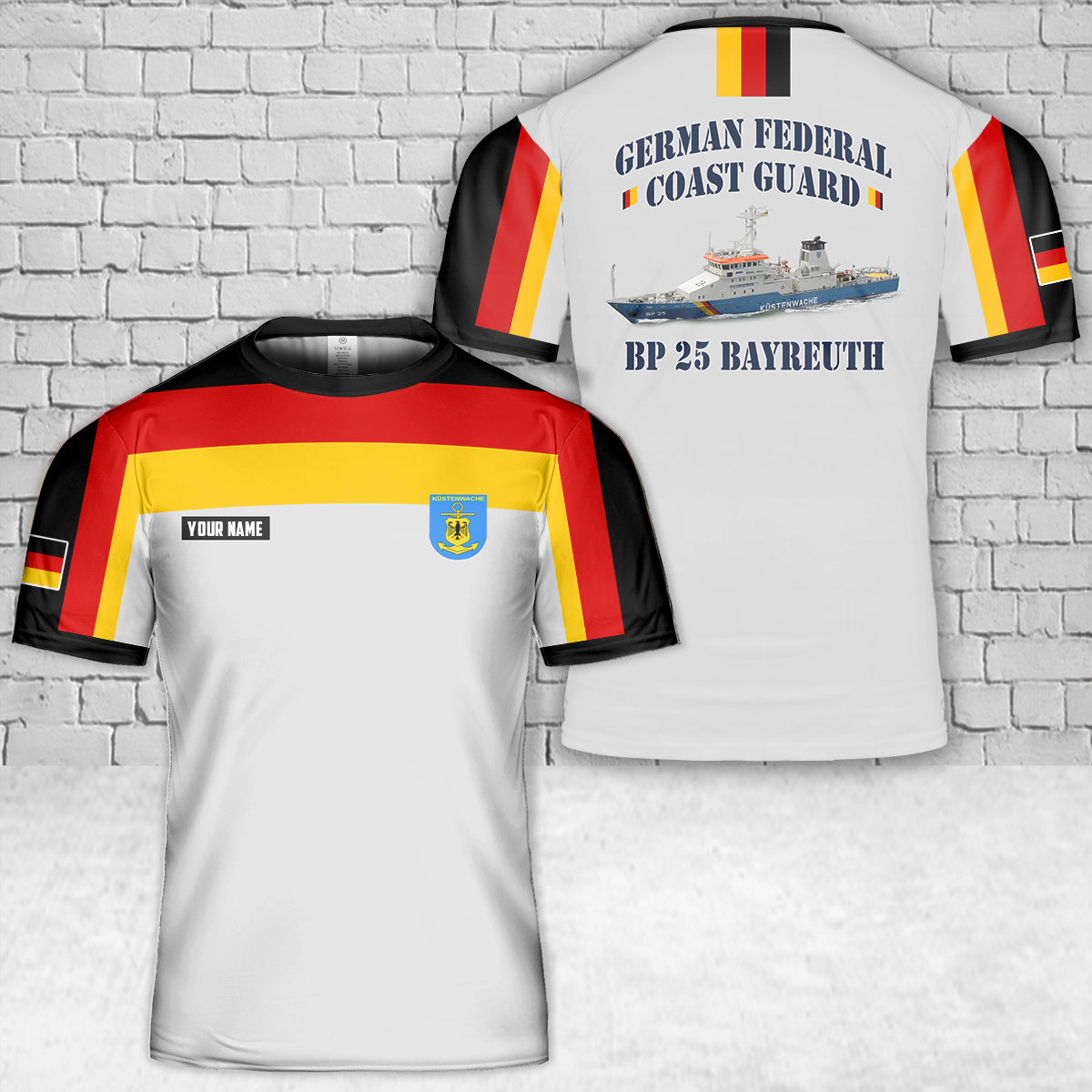 Custom Name BP 25 Bayreuth German Federal Coast Guard 3D T-Shirt