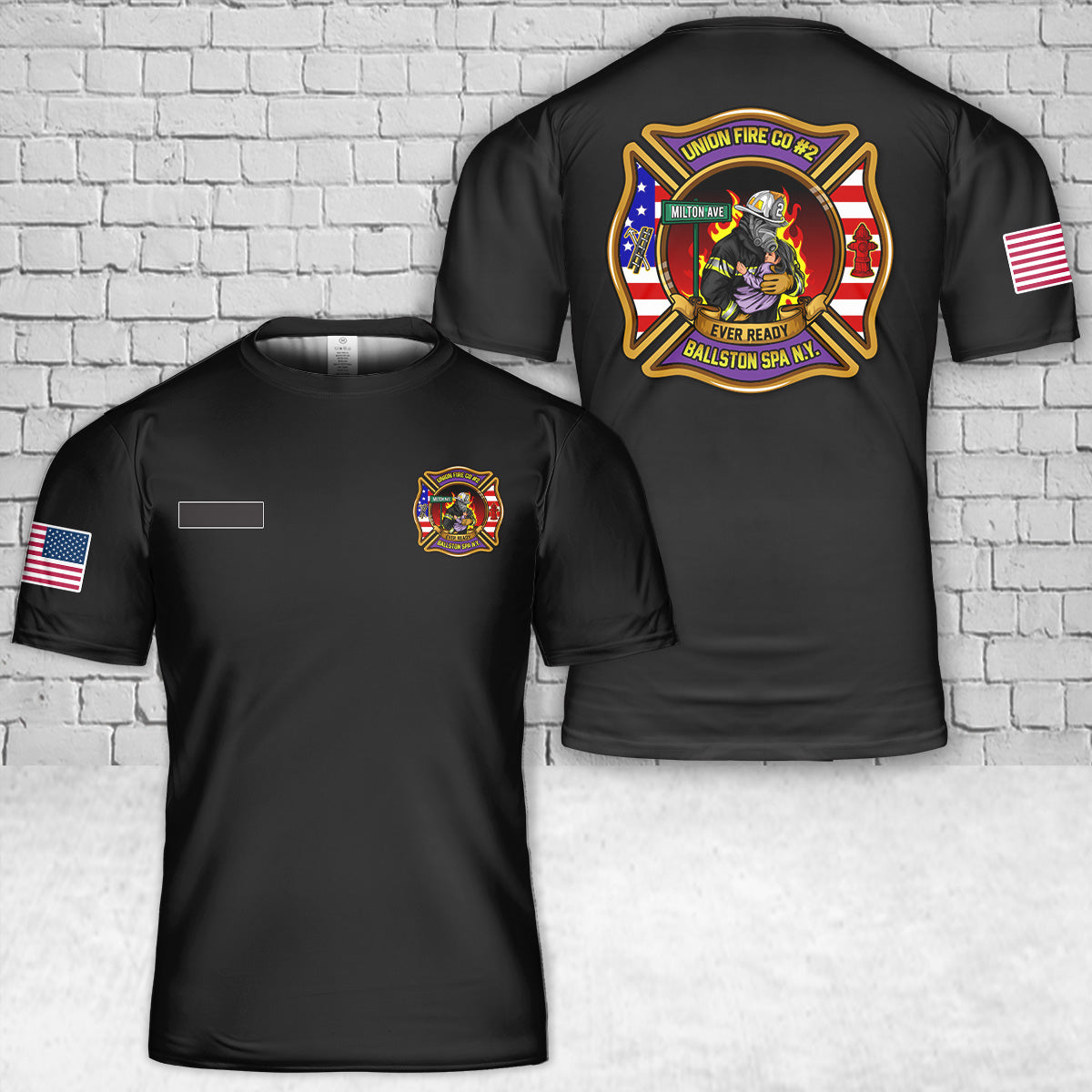 Custom Name Ballston Spa, New York, Union Fire Company No. 2 - Ballston Spa Fire Department T-Shirt 3D