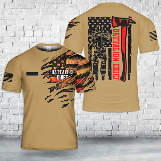 Custom Name Battalion Chief Patriotic US Flag Firefighter T-Shirt 3D