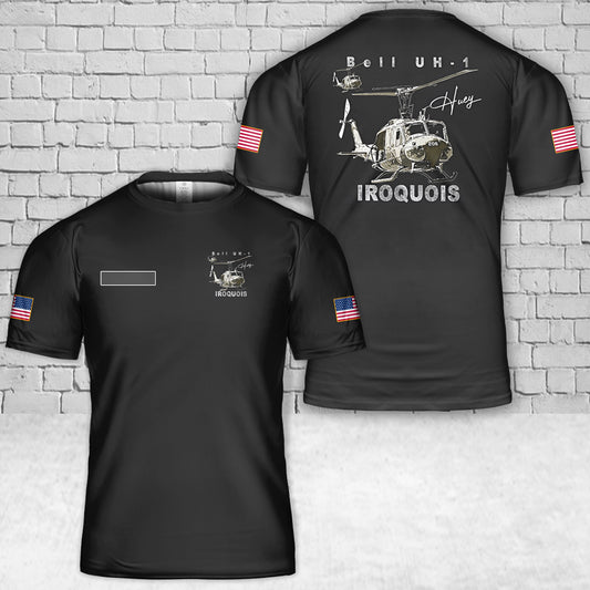 Custom Name Bell UH-1 Iroquois Helicopter T-Shirt 3D