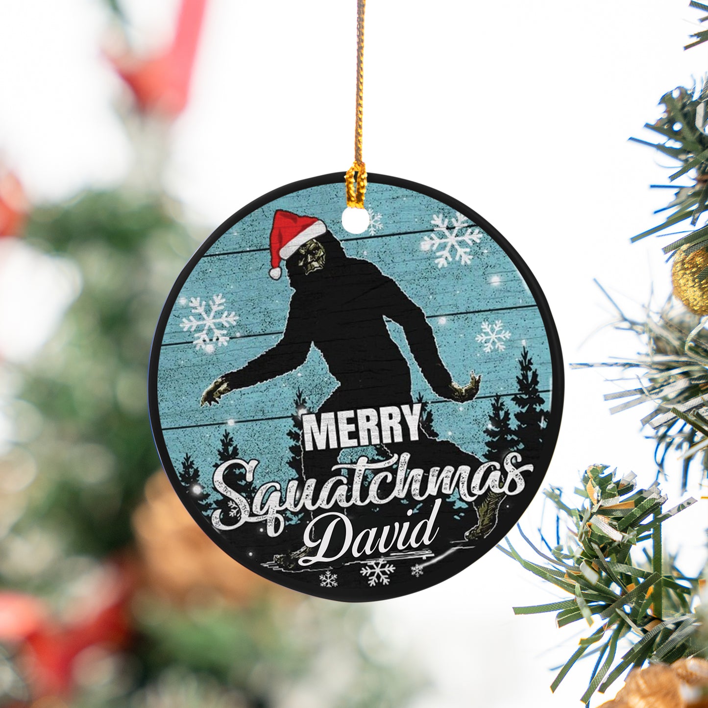 Custom Name Bigfoot Merry Squatchmas Ceramic Ornament