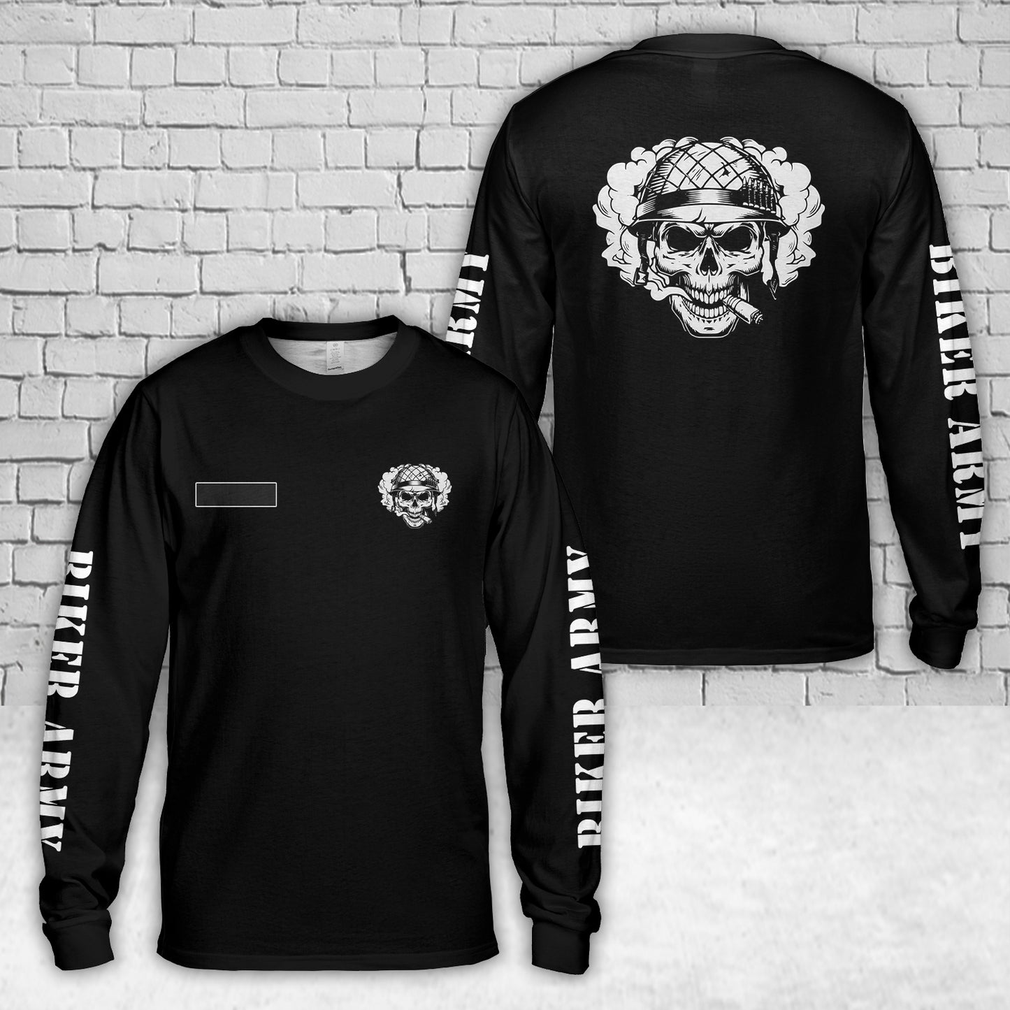 Custom Name Biker Army Long Sleeve Shirt