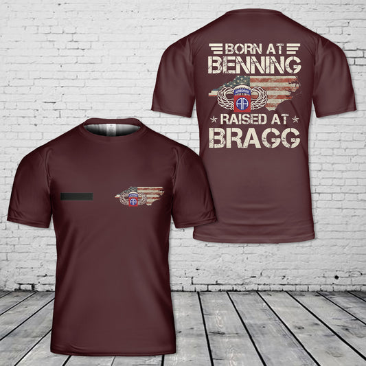 Custom Name US Army 82nd Born At Benning Raised At Bragg T-Shirt 3D