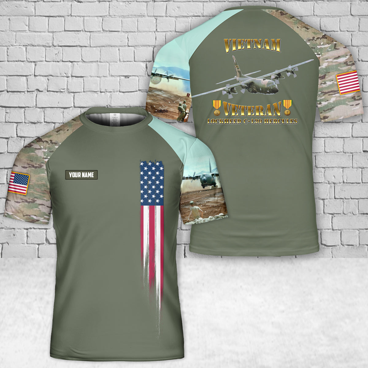 Custom Name C-130 Hercules Vietnam Veteran 3D T-Shirt