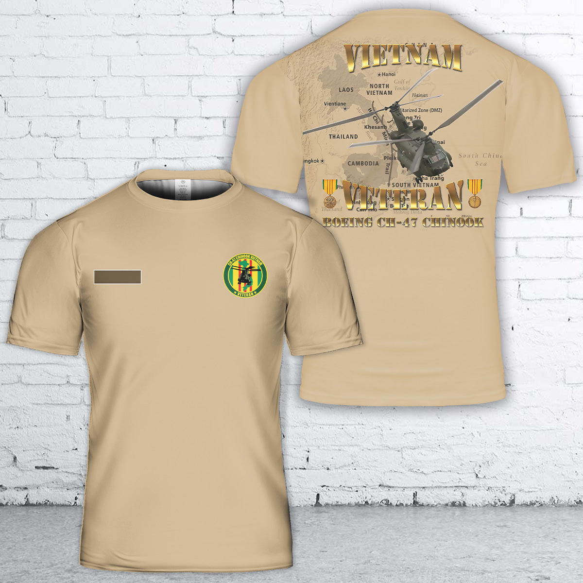 Custom Name CH-47 Chinook Vietnam Veteran T-Shirt 3D