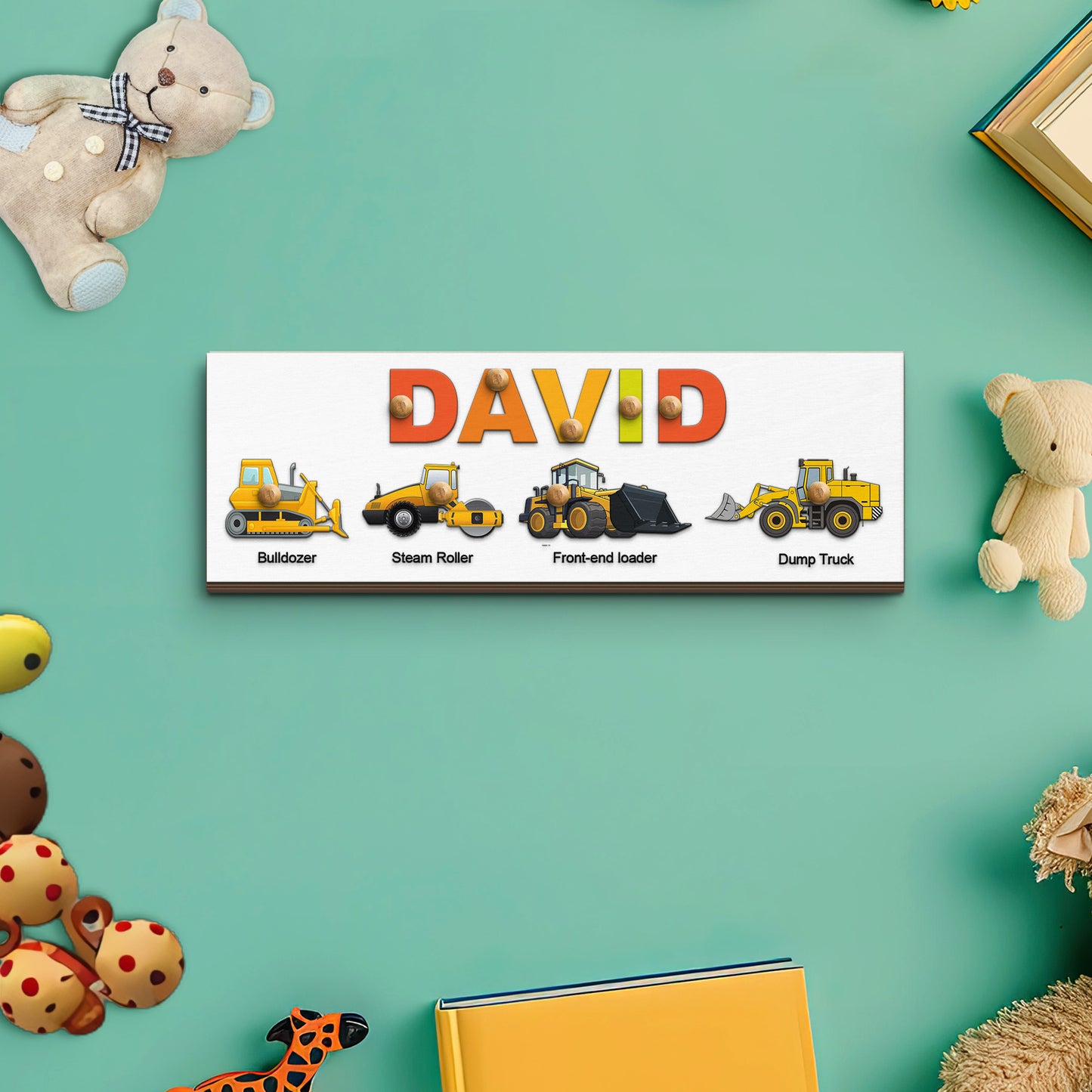 Custom Name Construction Dump Truck Wooden Puzzle Board