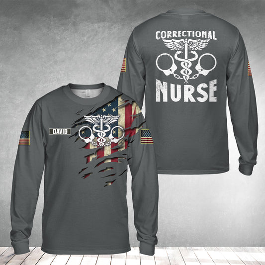 Custom Name Correctional Nurse AOP Long Sleeve Shirt
