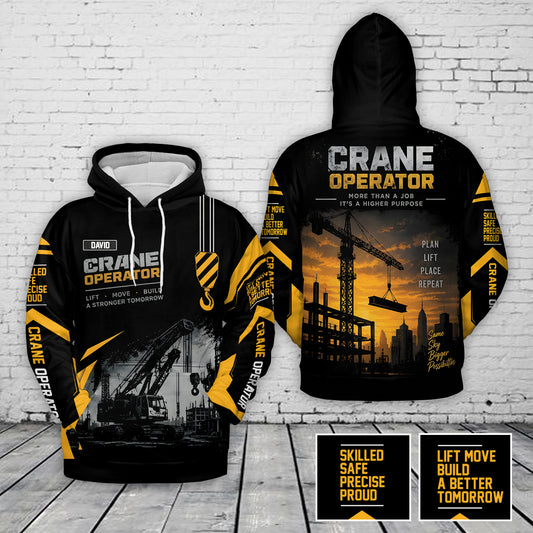 Custom Name Crane Operator 3D Hoodie