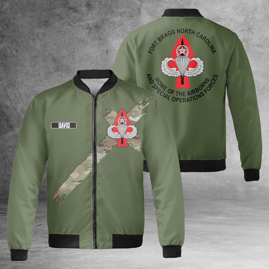 Custom Name Fort Bragg Home Of The Airborne And Special Operations Forces AOP Fleece Bomber Jacket