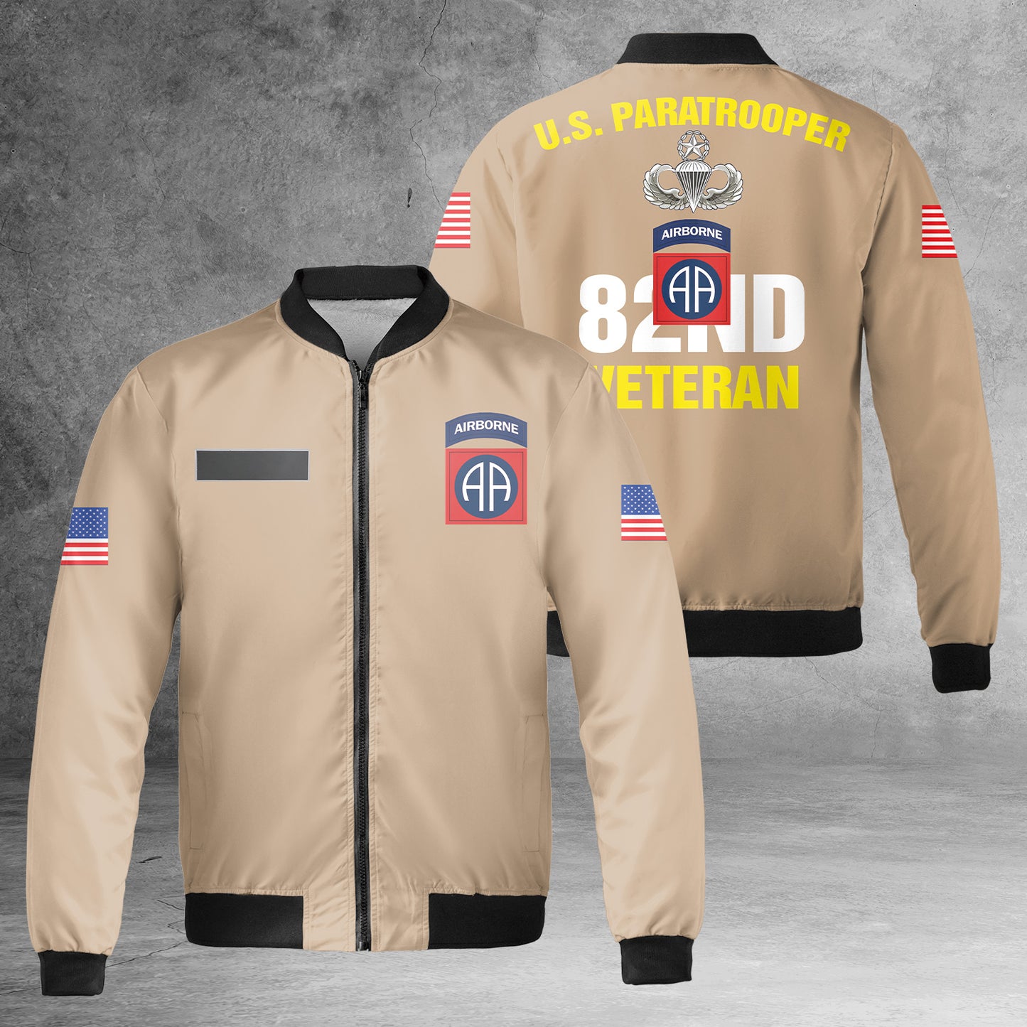 Custom Name US Army 82nd Airborne Division Veteran Paratrooper AOP Fleece Bomber Jacket