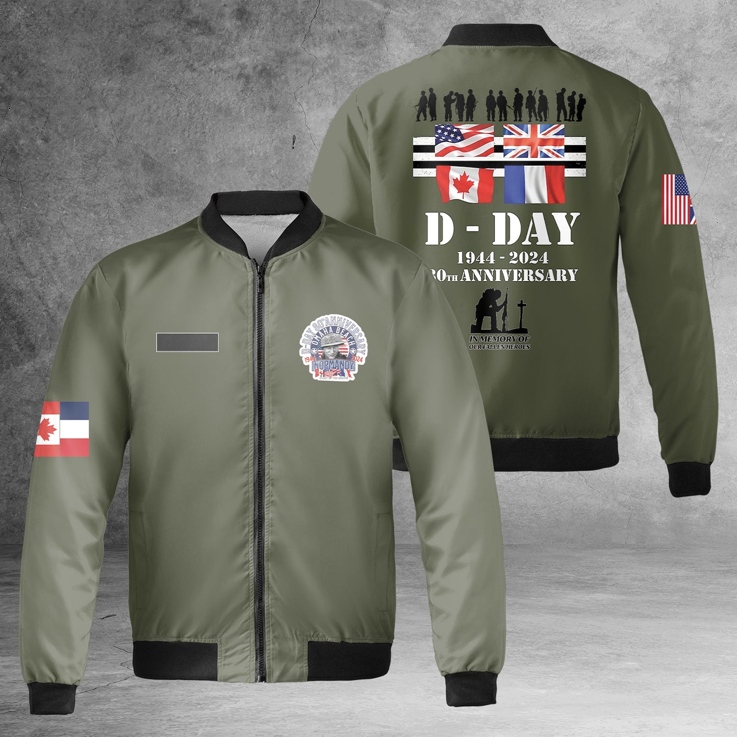 Custom Name D-Day 80th Anniversary 1944-2024 AOP Fleece Bomber Jacket