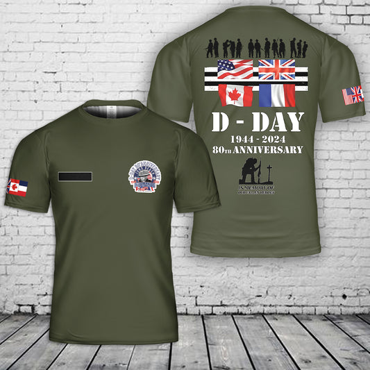 Custom Name D-Day 80th Anniversary 1944-2024 Juno Beach T-Shirt 3D
