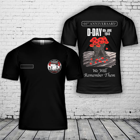 Custom Name D-Day 80th Anniversary Lest We Forget Poppy T-Shirt 3D