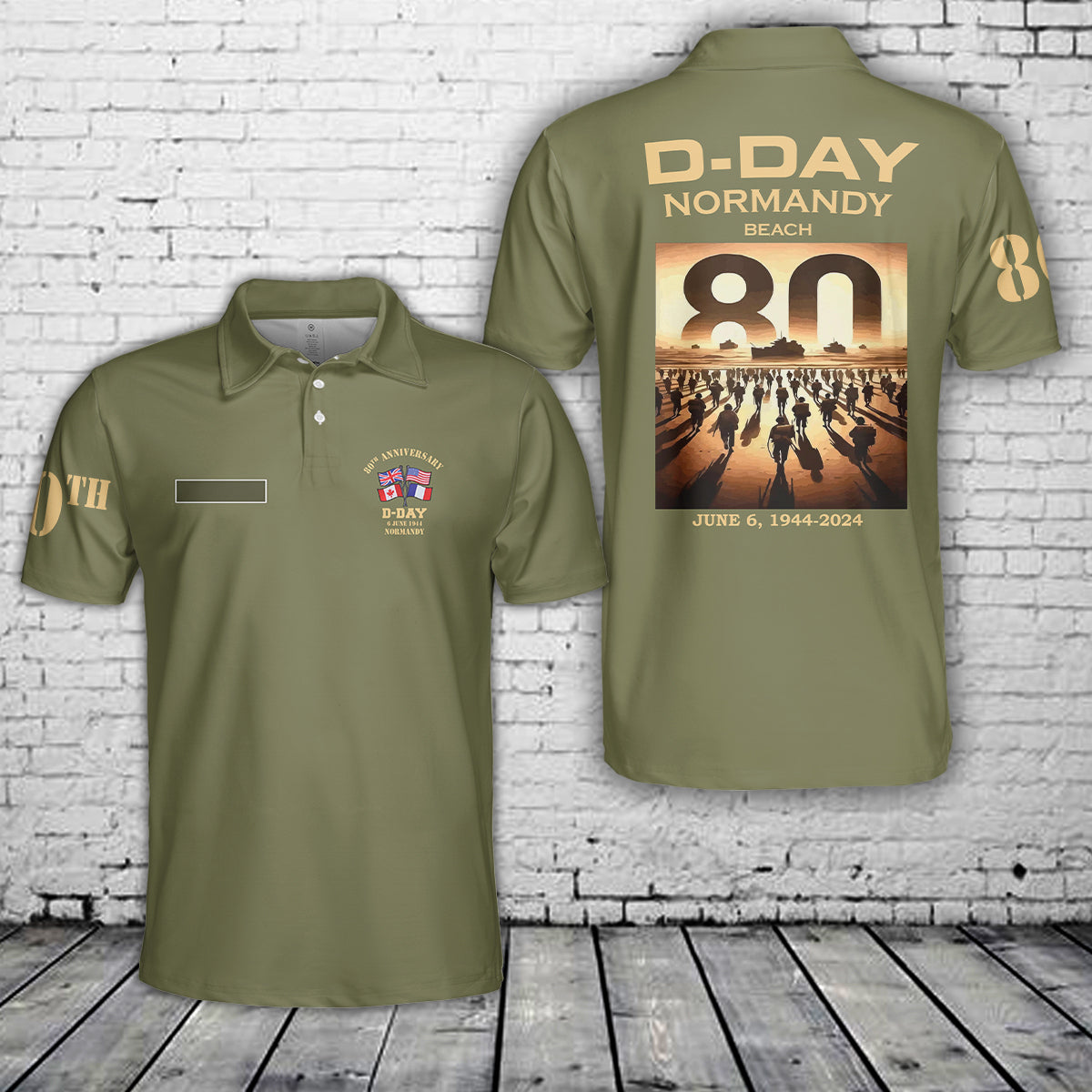 Custom Name D-Day 80th Anniversary Normandy Beach Landing Polo Shirt