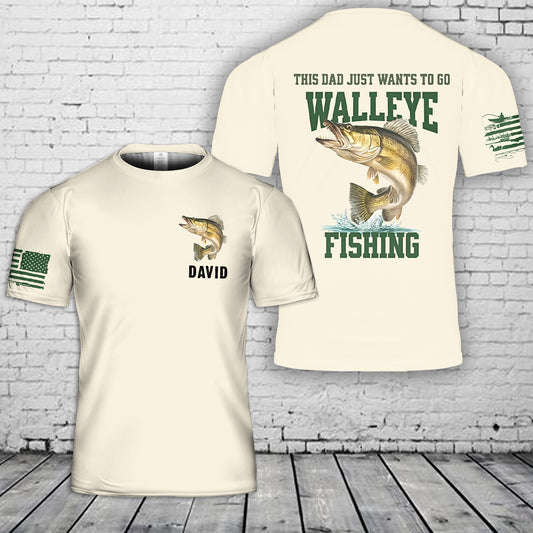 Custom Name Dad Walleye Fishing 3D T-Shirt