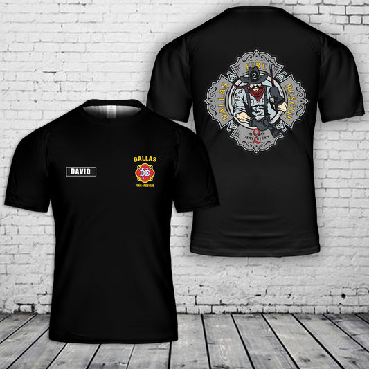 Custom Name Dallas Fire Rescue Fire Department Firefighter 3D T-Shirt