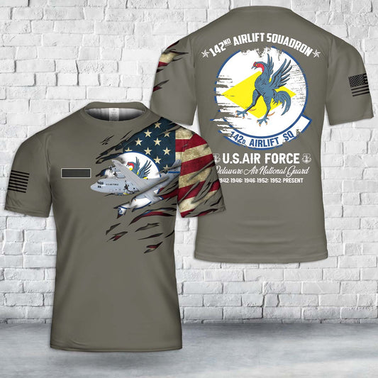 Custom Name Delaware Air National Guard 142nd Airlift Squadron Lockheed Martin C-130H T-Shirt 3D