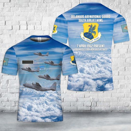 Custom Name Delaware Air National Guard 166th Airlift Wing Lockheed C-130H Hercules (L-382) T-Shirt 3D