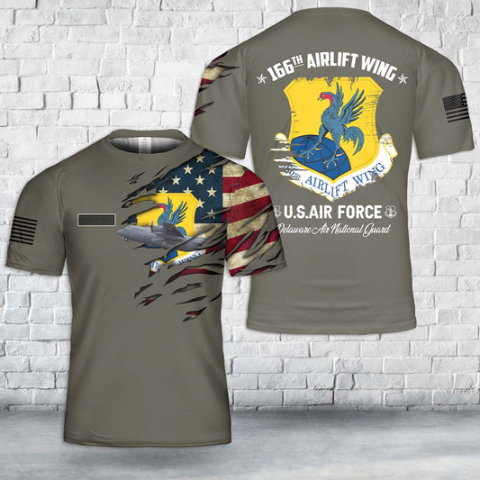 Custom Name Delaware Air National Guard 166th Airlift Wing Lockheed C-130H Hercules (L-382) T-Shirt 3D