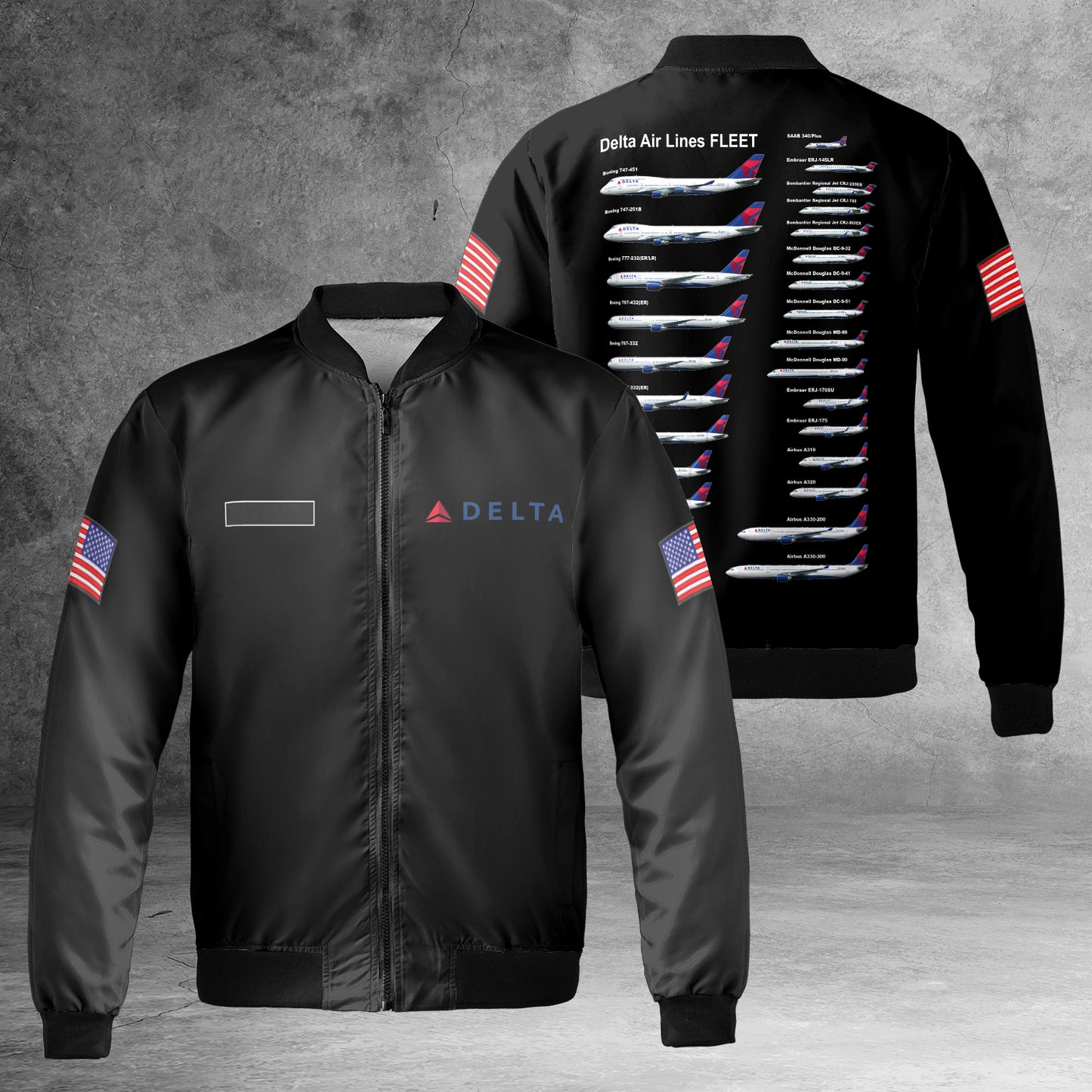 Custom Name Delta Airlines Fleet AOP Fleece Bomber Jacket