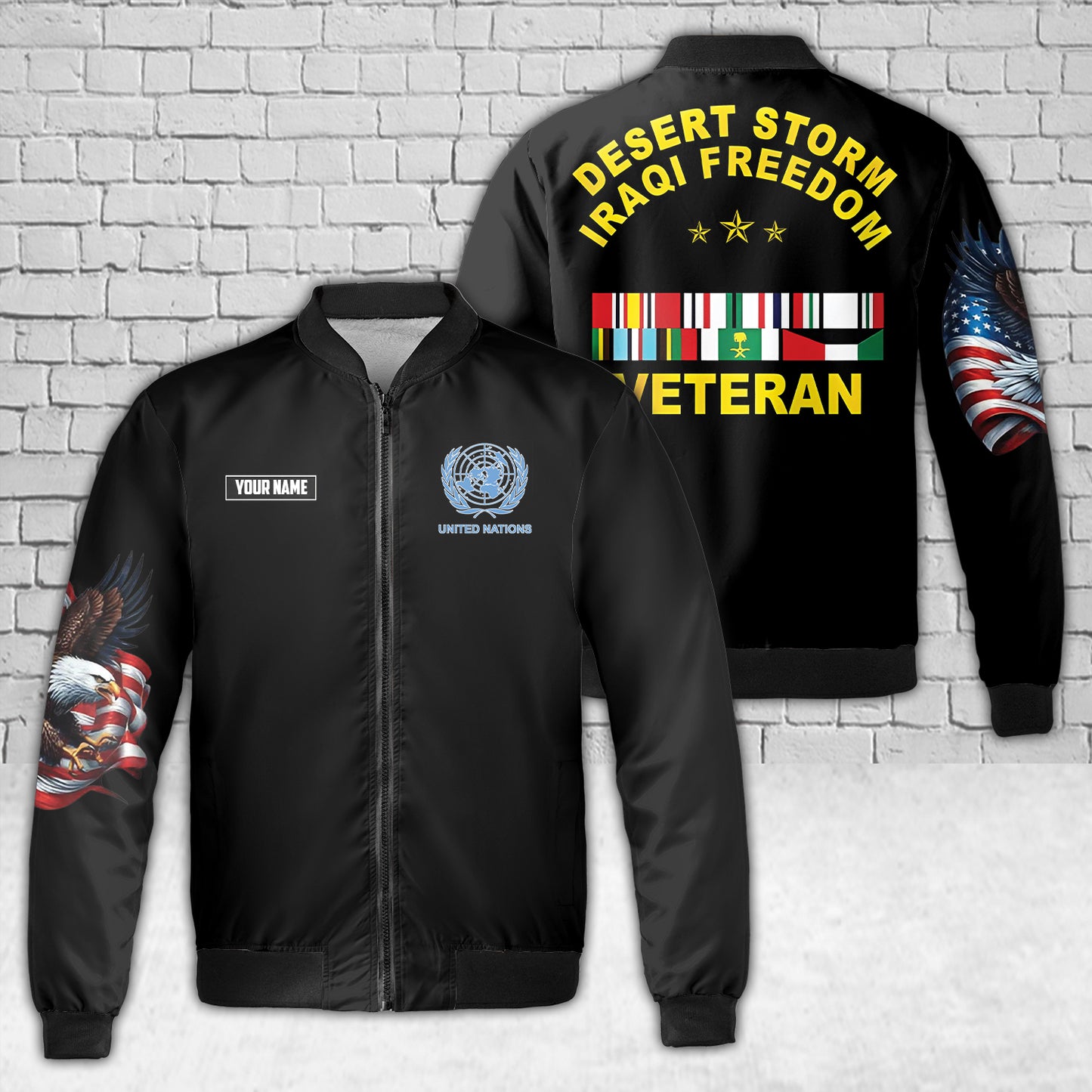Custom Name Desert Storm Iraqi Freedom Veteran AOP Fleece Bomber Jacket