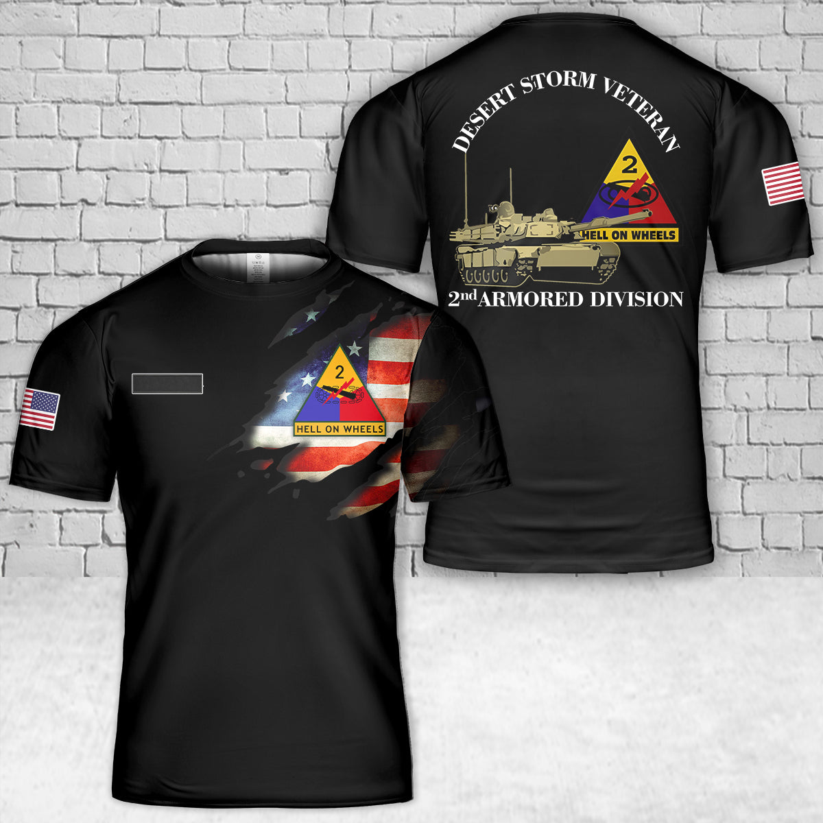 Custom Name Desert Storm Veteran - 2nd Armored Division T-Shirt 3D