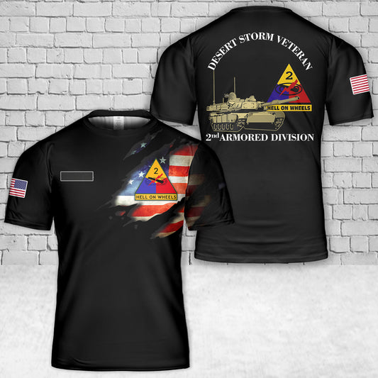 Custom Name Desert Storm Veteran - 2nd Armored Division T-Shirt 3D