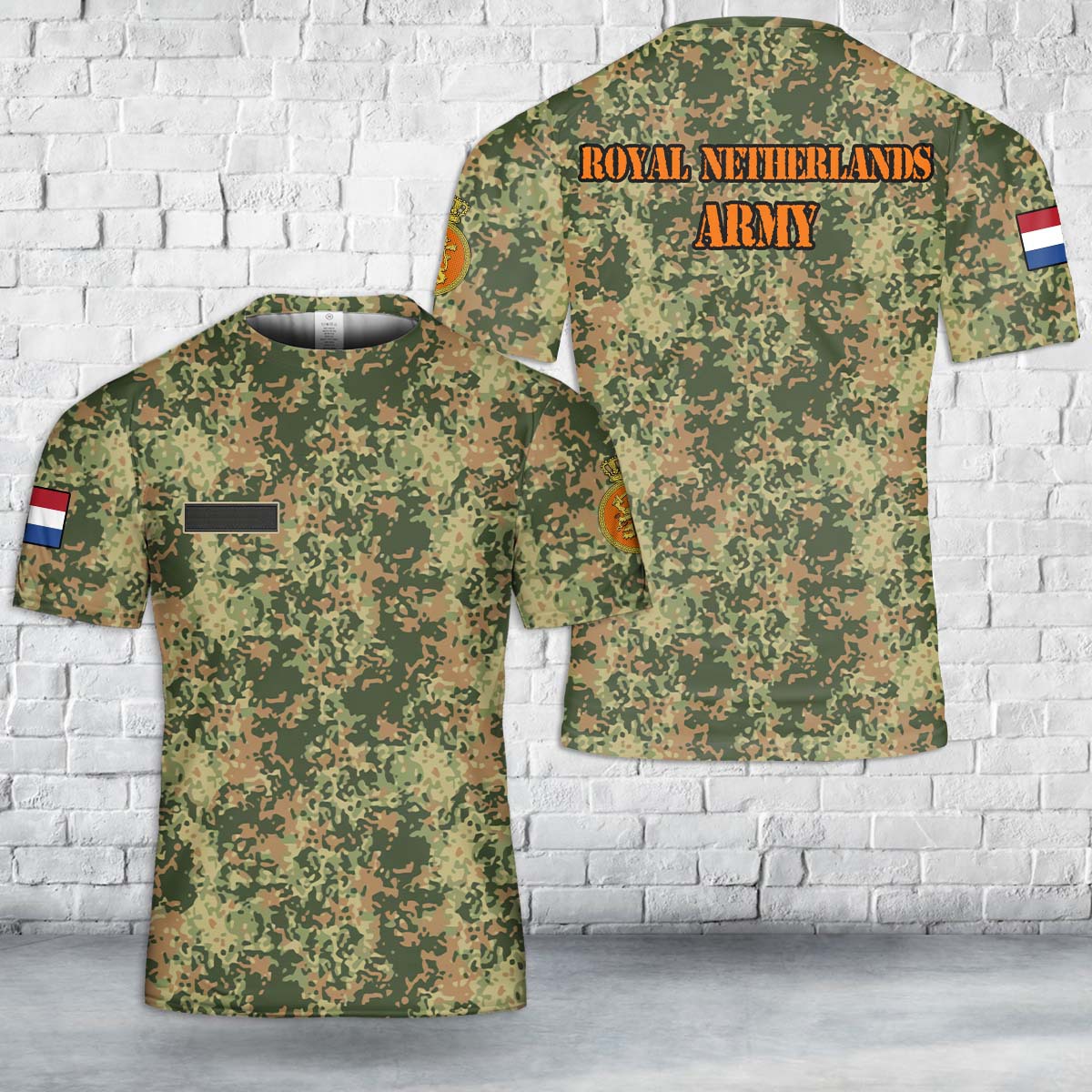 Custom Name Dutch Royal Netherlands Army Fractal Pattern (NFP) Woodland Camo T-Shirt 3D