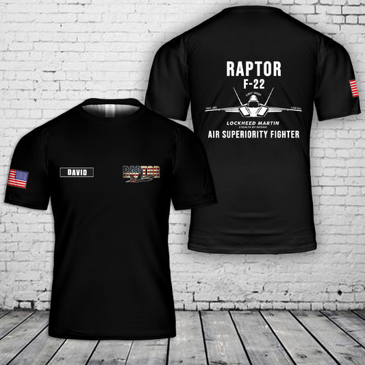 Custom Name F-22 Raptor Fighter Jet 3D T-Shirt