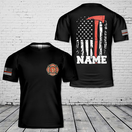 Custom Name Fire Axe Firefighter Flag 3D T-Shirt
