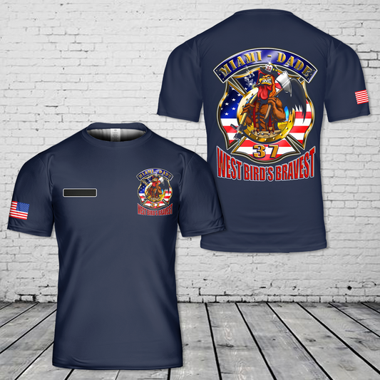 Custom Name Fire Rescue, Miami Dade Firehouse 37 T-Shirt 3D