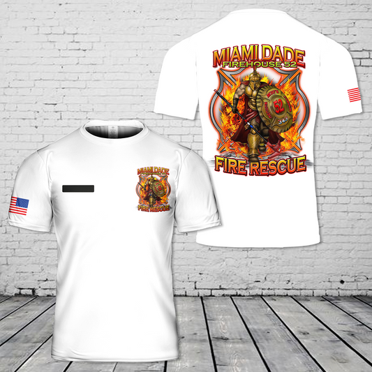 Custom Name Fire Rescue, Miami Dade Firehouse 52 T-Shirt 3D
