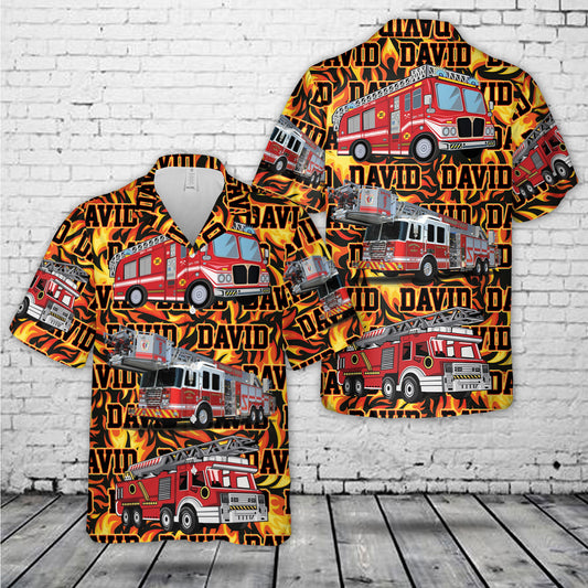 Custom Name Fire Trucks Firefighter Hawaiian Shirt
