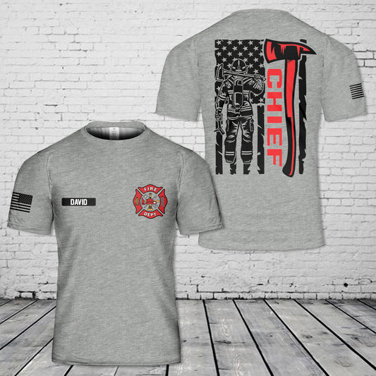 Custom Name Firefighter Chief Flag 3D T-Shirt