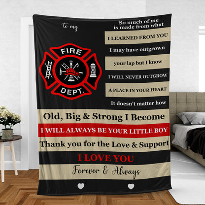 Custom Name Firefighter Gift for Mom from Firefighter Son Mother's Day Fleece Blanket (Lightweight)