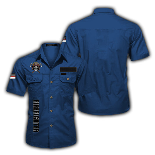 Custom Name Firefighter Skull Cotton Cargo Shirt