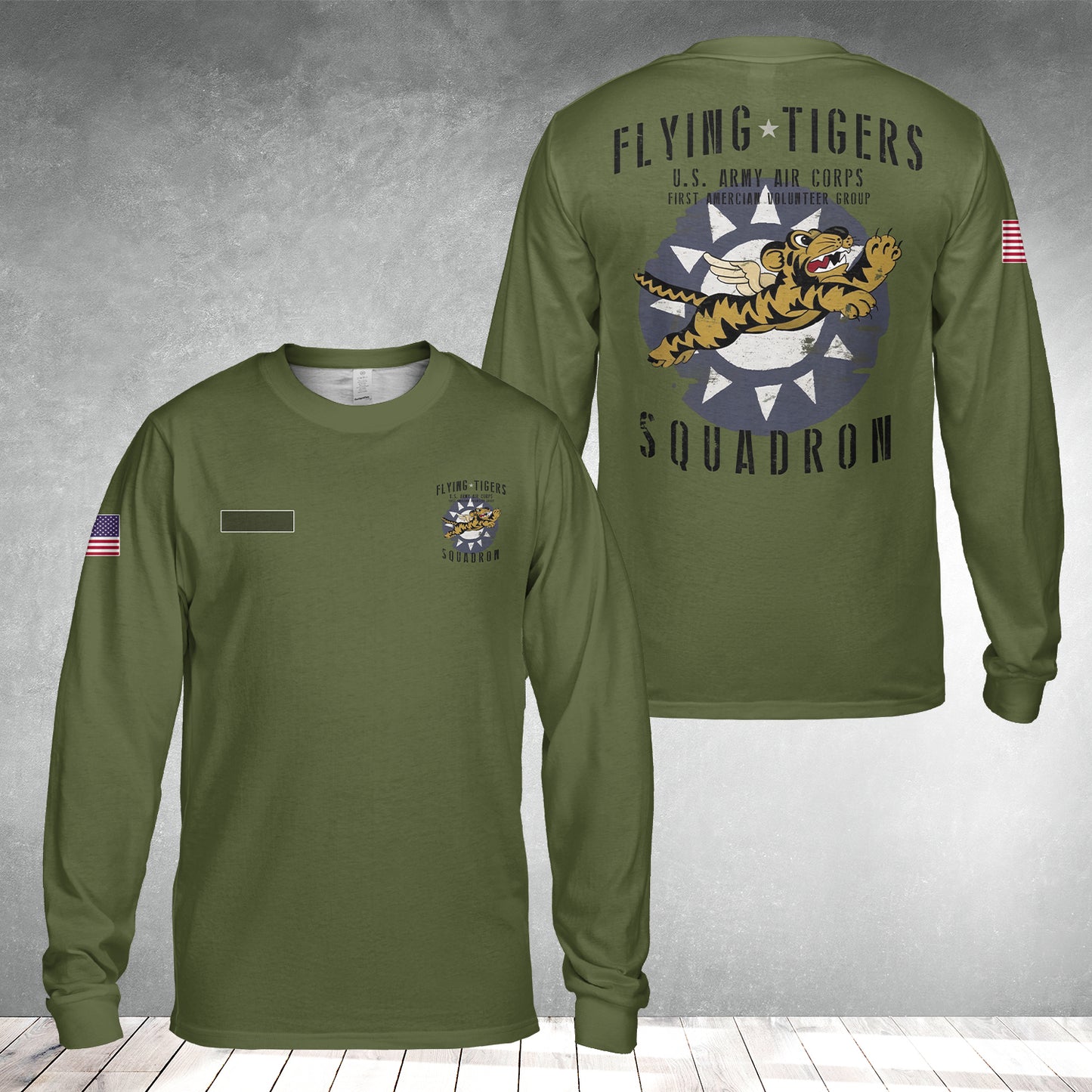 Custom Name Flying Tigers Squadron US Army Air Corps WWII Long Sleeve Shirt