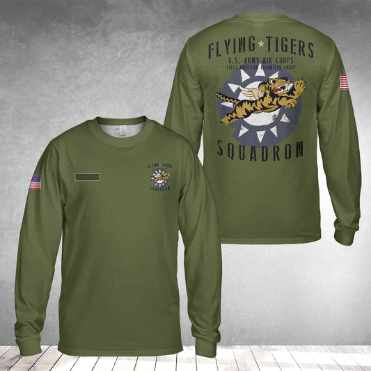 Custom Name Flying Tigers Squadron US Army Air Corps WWII Long Sleeve Shirt