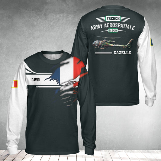 Custom Name French Army Aerospatiale SA 342M Gazelle Long Sleeve Shirt