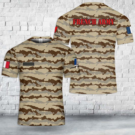 Custom Name French Army Daguet Desert Camo T-Shirt 3D