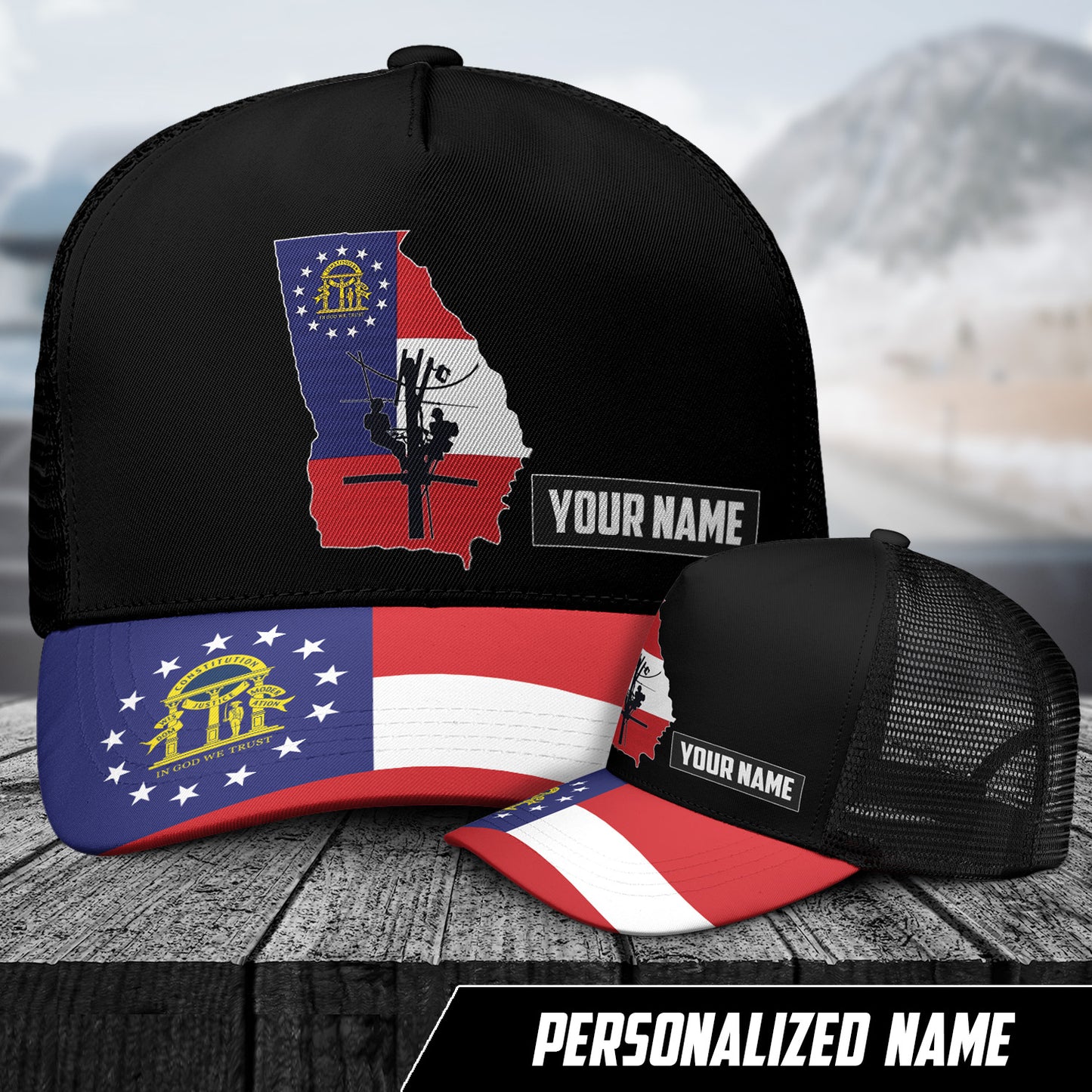 Custom Name Georgia Lineman AOP Trucker Cap