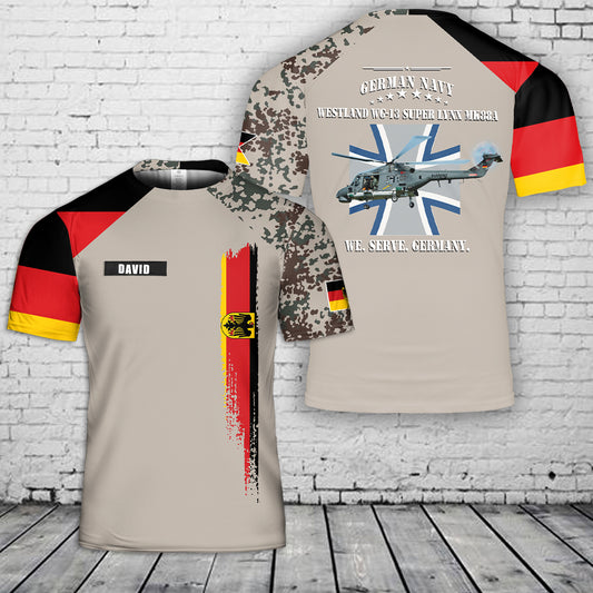 Custom Name German Navy Westland WG-13 Super Lynx Mk88a 3D T-Shirt