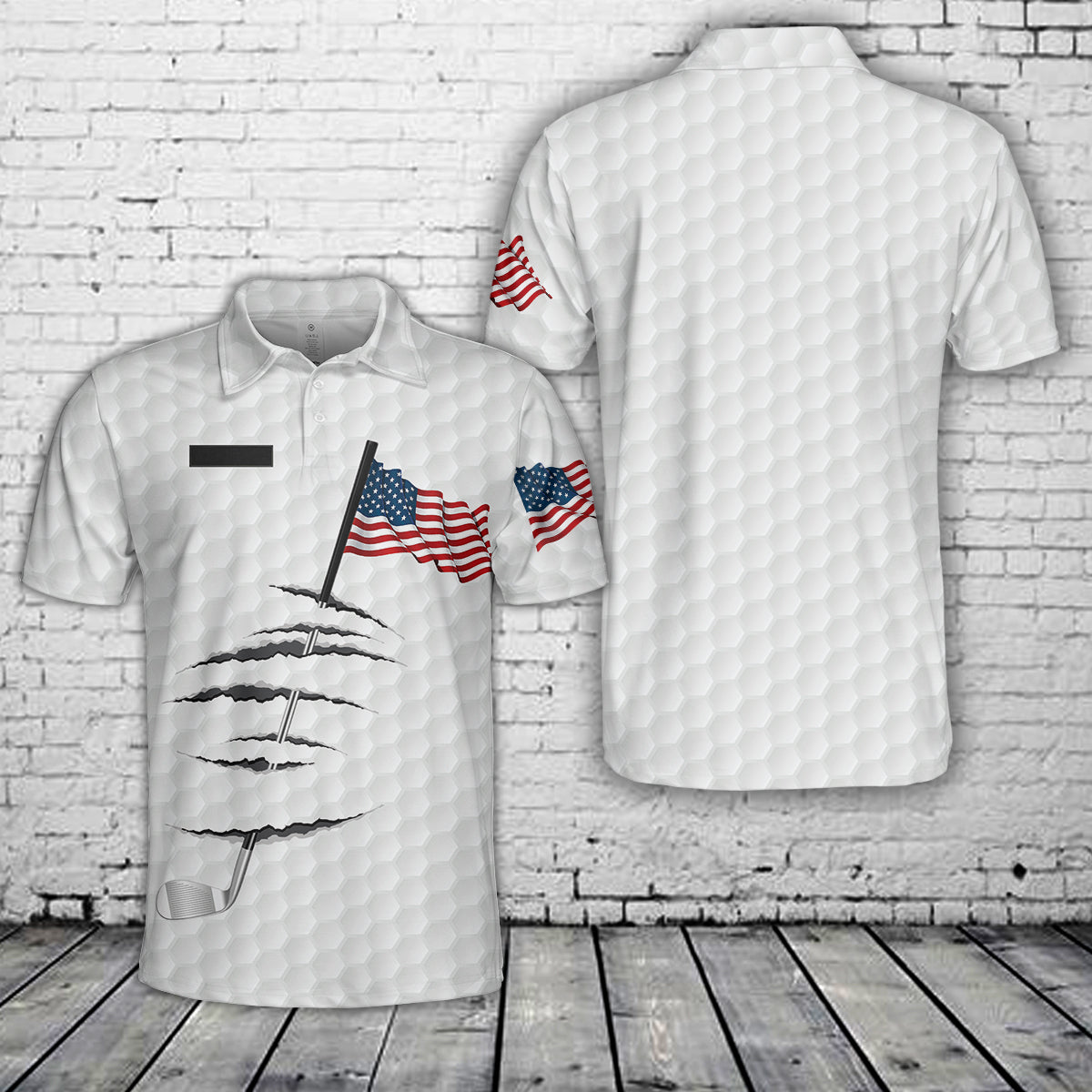 Custom Name Golf American Flag 4th Of July Patriotic Polo Shirt