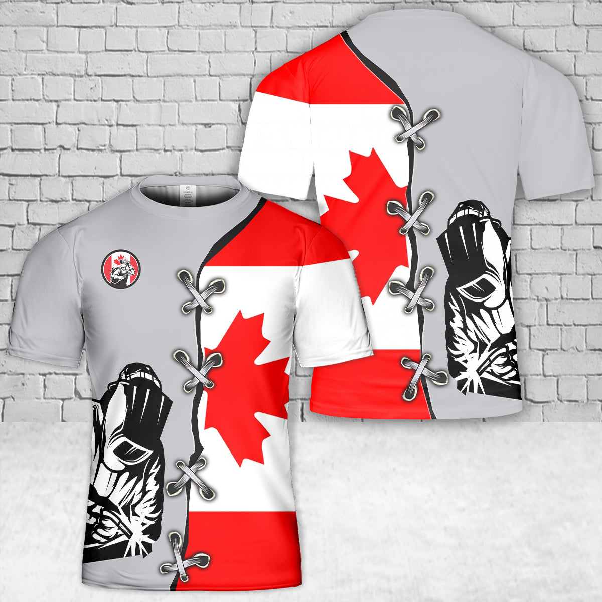 Custom Name Grey Welder Working With Tool Canada Flag T-Shirt 3D