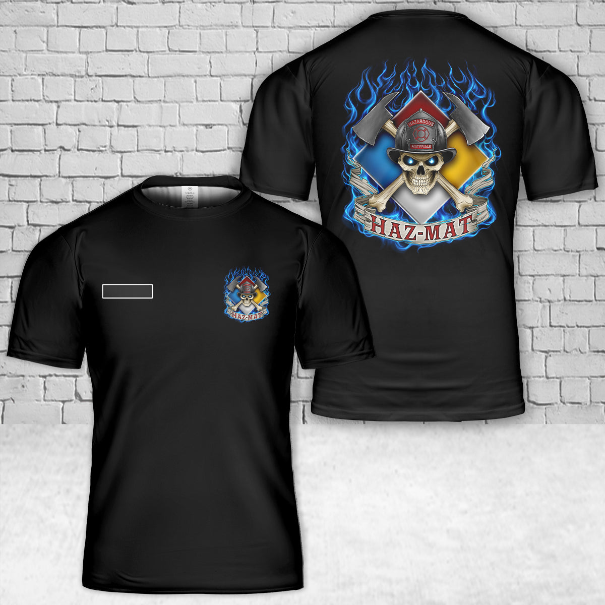Custom Name HAZMAT Hazardous Materials Firefighter 2 T-Shirt 3D