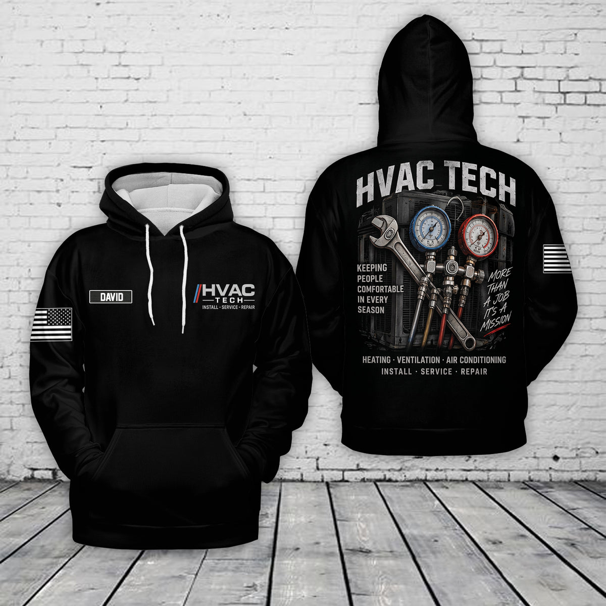 Custom Name HVAC Tech 3D Hoodie